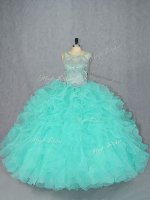 New Arrival Aqua Blue Sweet 16 Dress Sweet 16 and Quinceanera with Beading Scoop Sleeveless Lace Up
