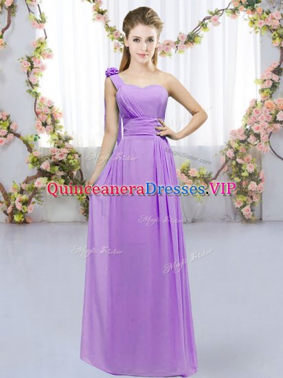Cheap Floor Length Lavender Quinceanera Court Dresses Chiffon Sleeveless Hand Made Flower - Click Image to Close