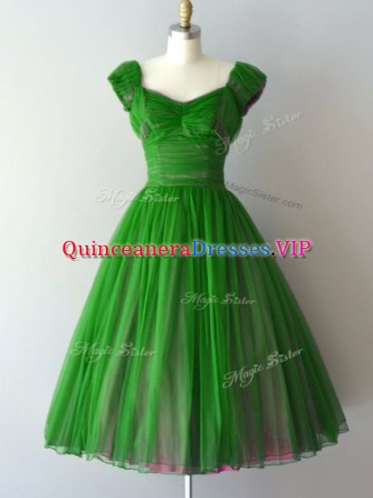 Great Knee Length A-line Cap Sleeves Green Dama Dress Lace Up - Click Image to Close