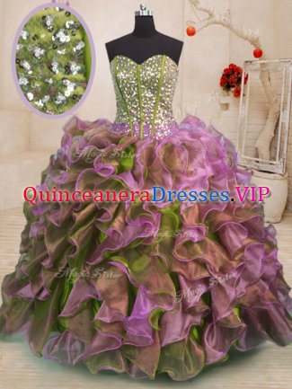 Excellent Multi-color Ball Gowns Organza Sweetheart Sleeveless Beading and Ruffles Floor Length Side Zipper 15 Quinceanera Dress