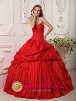 Jarabacoa Dominican Republic Princess Strapless Sweetheart Neckline Beaded Decorate Red Taffeta Ruching Quinceanera Dress(SKU QDZY111y-3BIZ)