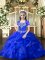 Superior Sleeveless Tulle Floor Length Lace Up Winning Pageant Gowns in Royal Blue with Beading and Ruffles