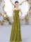 Glamorous Olive Green Sleeveless Chiffon Zipper Dama Dress for Quinceanera for Wedding Party