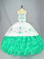 Top Selling Turquoise Sleeveless Organza Lace Up 15th Birthday Dress for Sweet 16 and Quinceanera