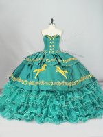 Turquoise Sleeveless Brush Train Embroidery and Ruffled Layers Sweet 16 Quinceanera Dress(SKU PSSW1156-9BIZ)