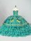 Turquoise Sleeveless Brush Train Embroidery and Ruffled Layers Sweet 16 Quinceanera Dress