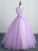 Sexy Lavender Sweet 16 Dress Military Ball and Sweet 16 and Quinceanera with Lace and Appliques and Bowknot Scoop Sleeveless Lace Up(SKU SWQD179BIZ)