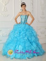 gorgeous Baby Blue Quinceanera Dress For Logan City QLD Strapless Organza With Appliques Ball Gown