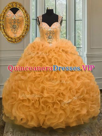 Orange Zipper 15 Quinceanera Dress Beading and Ruffles Sleeveless Floor Length