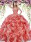 Elegant Sweetheart Sleeveless Lace Up Sweet 16 Dresses White And Red Organza