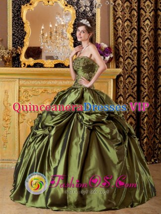 Middlesbrough Cleveland Brand New Olive Green Quinceanera Dress Clearrance With Taffeta Appliques And Pick-ups Decorate