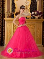 Custom Made Hot Pink A-line Strapless Quinceanera Dress With Beading Tulle Skirt In Florida