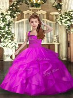 Superior Sleeveless Floor Length Ruffles Lace Up Girls Pageant Dresses with Fuchsia(SKU PAG1131-2BIZ)
