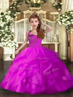 Superior Sleeveless Floor Length Ruffles Lace Up Girls Pageant Dresses with Fuchsia