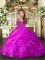 Superior Sleeveless Floor Length Ruffles Lace Up Girls Pageant Dresses with Fuchsia