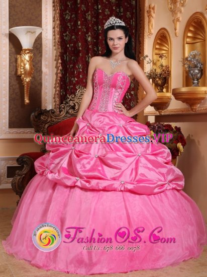 La Junta CO Sweet Rose Pink Modest Quinceanera Dress With Pick-ups and Beaded Decorate Bodice - Click Image to Close