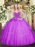 Enchanting Floor Length Lavender Ball Gown Prom Dress Tulle Sleeveless Lace