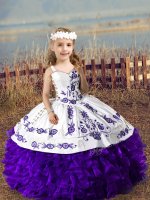 Excellent Purple Sleeveless Floor Length Embroidery and Ruffles Lace Up Little Girls Pageant Gowns(SKU XBLD019-3BIZ)