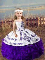 Excellent Purple Sleeveless Floor Length Embroidery and Ruffles Lace Up Little Girls Pageant Gowns