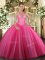 Custom Made Hot Pink Ball Gowns Beading Sweet 16 Quinceanera Dress Lace Up Tulle Sleeveless Floor Length