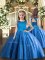 Blue Scoop Lace Up Beading Glitz Pageant Dress Sleeveless