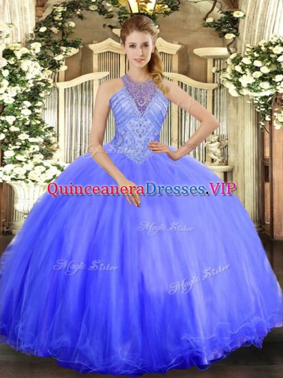 Lavender Sleeveless Floor Length Beading Lace Up 15 Quinceanera Dress - Click Image to Close