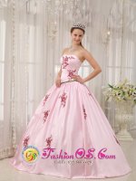 Elegant A-line Baby Pink Appliques Decorate Quinceanera Dress With Strapless Taffeta In Columbus Mississippi/MS(SKU QDZY533-JBIZ)