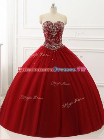 Modern Beading Sweet 16 Dress Wine Red Lace Up Sleeveless Floor Length - Click Image to Close
