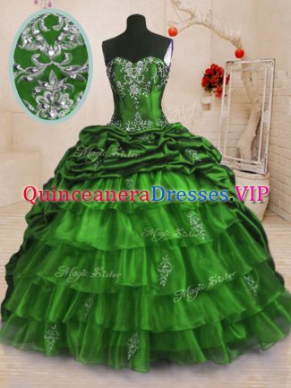 Beading and Appliques and Ruffled Layers and Pick Ups Quince Ball Gowns Lace Up Sleeveless With Train Sweep Train
