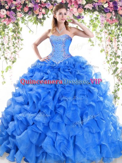 Customized Blue Sweetheart Neckline Beading and Ruffles Quinceanera Dresses Sleeveless Lace Up - Click Image to Close