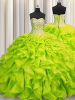 Fine Visible Boning Sleeveless Lace Up Floor Length Beading and Ruffles Sweet 16 Dress