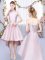 Decent High Low Baby Pink Quinceanera Court Dresses Halter Top Sleeveless Lace Up