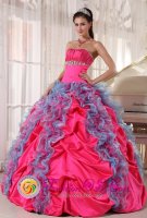 Multi-color Beading and Ruffles Decorate lace up Quinceanera Dress With Strapless Organza and Taffeta In Bismarck North Dakota/ND