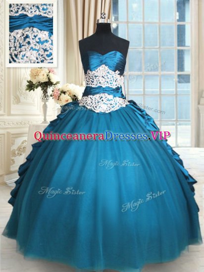 Delicate Teal Sweetheart Neckline Beading and Lace and Appliques and Ruching Vestidos de Quinceanera Sleeveless Lace Up - Click Image to Close