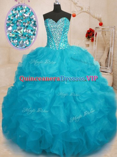 Cheap Sweetheart Sleeveless Organza Sweet 16 Dress Beading Lace Up - Click Image to Close