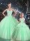 Popular Apple Green Ball Gowns Beading Sweet 16 Dresses Lace Up Tulle Sleeveless Floor Length