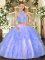 Decent Lavender Sleeveless Floor Length Beading and Ruffled Layers Criss Cross Quinceanera Dresses
