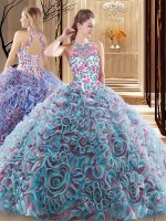Low Price Multi-color Fabric With Rolling Flowers Criss Cross Sweet 16 Quinceanera Dress Sleeveless Sweep Train Ruffles and Pattern(SKU SJQDDT905002BIZ)