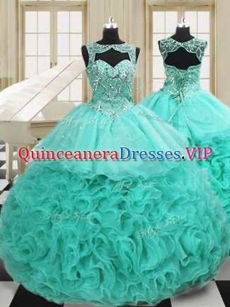 Spectacular Scoop Apple Green Sleeveless Beading and Ruffles Lace Up Quinceanera Dress