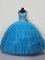 Blue Lace Up Quinceanera Dress Beading and Ruffles Sleeveless Floor Length