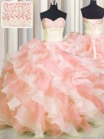 Visible Boning Two Tone Multi-color Sweetheart Neckline Beading and Ruffles Quinceanera Gowns Sleeveless Lace Up