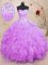 Custom Made Lilac Ball Gowns Beading and Ruffles Quince Ball Gowns Lace Up Organza Sleeveless Floor Length