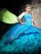Fashion Sweetheart Sleeveless Ball Gown Prom Dress Brush Train Embroidery and Ruffles Baby Blue Organza