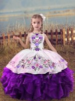 Embroidery and Ruffles Kids Formal Wear Purple Lace Up Sleeveless Floor Length(SKU XBLD015-12BIZ)