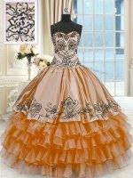 Stunning Ruffled Sweetheart Sleeveless Lace Up 15 Quinceanera Dress Rust Red Organza and Taffeta