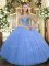 Excellent Baby Blue Tulle Lace Up Quinceanera Dress Sleeveless Floor Length Beading