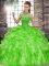 Admirable Green Quince Ball Gowns Military Ball and Sweet 16 and Quinceanera with Beading and Ruffles Halter Top Sleeveless Lace Up