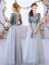 Vintage Half Sleeves Tulle Floor Length Lace Up Quinceanera Court of Honor Dress in Grey with Appliques