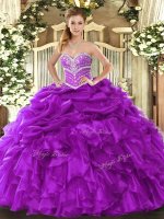 Ball Gowns Sweet 16 Dress Purple Sweetheart Organza Sleeveless Floor Length Lace Up