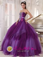 Tulle Beading and Bowknot For Elegant Strapless Purple ruffled Quinceanera Dress in Puerto Madryn Argentina